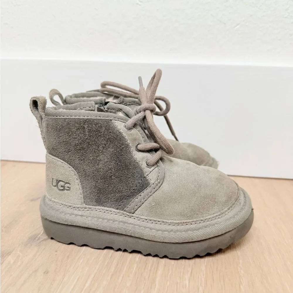 Grey UGG Boots Lace Up Ties + Side Zipper. Toddler size 8